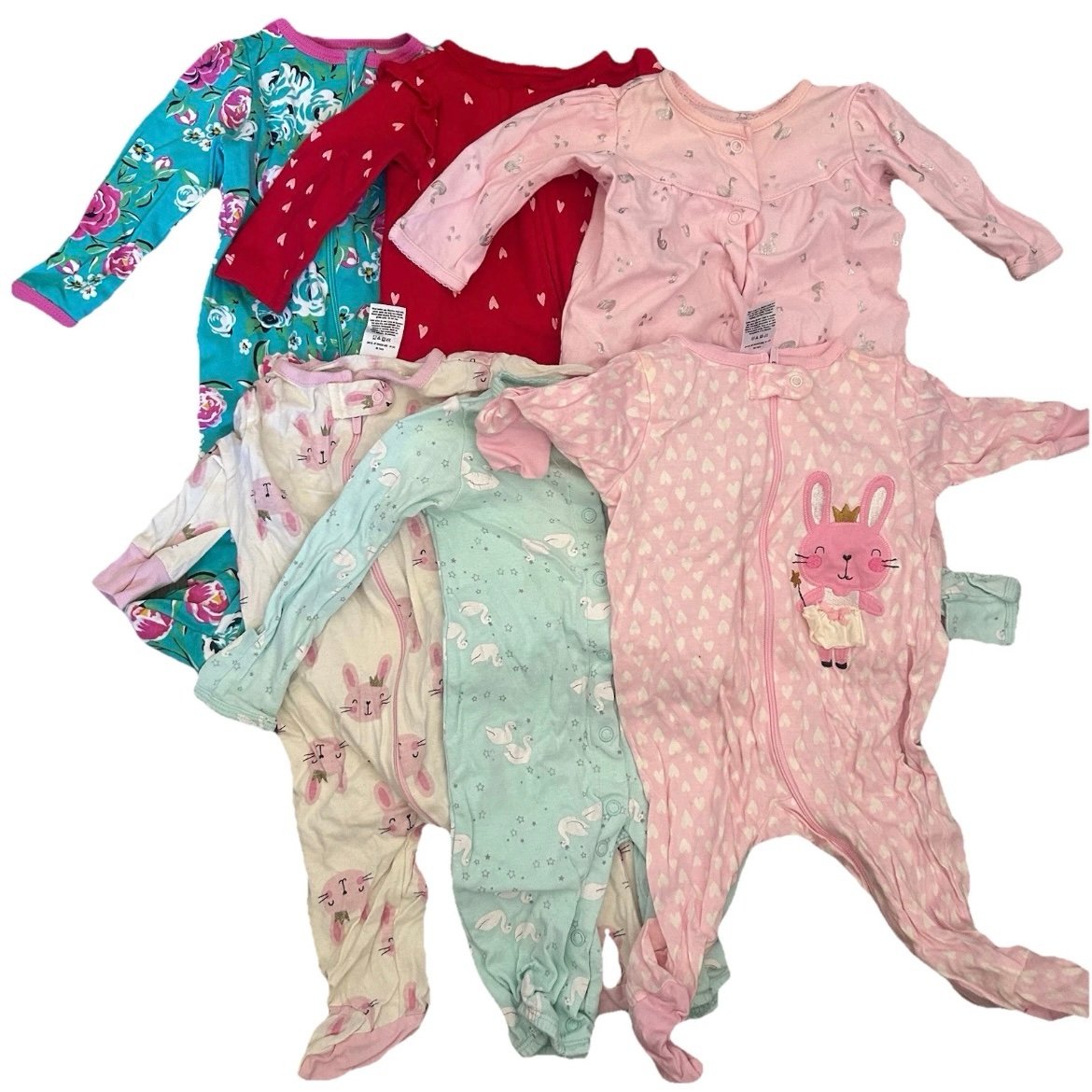 Lot Of 6 Baby Footie Pajamas Size 0-3 Months