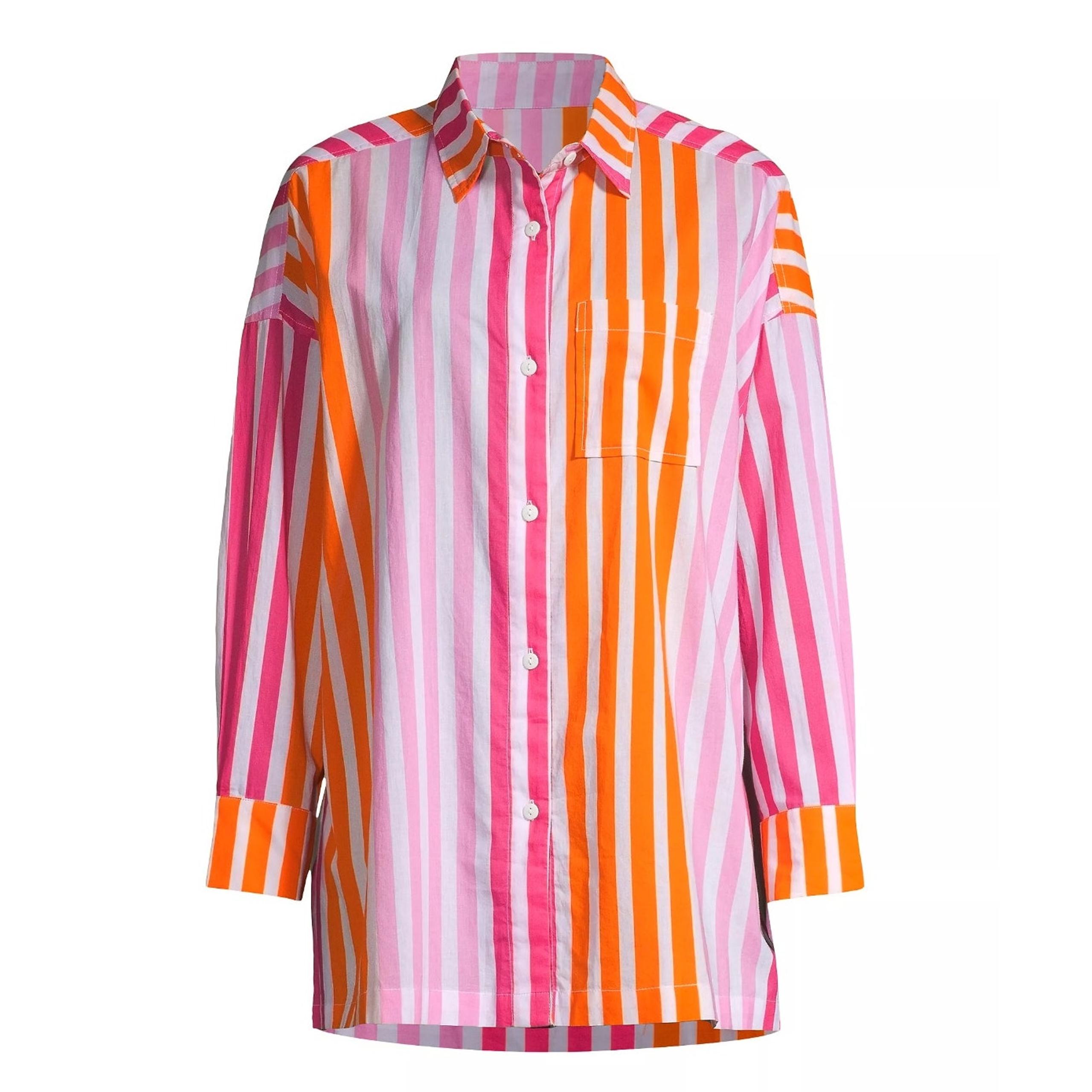 Beach Riot Alexa Striped Button-Up Shirt Sunset Stripe Orange Pink Size S/M NWT