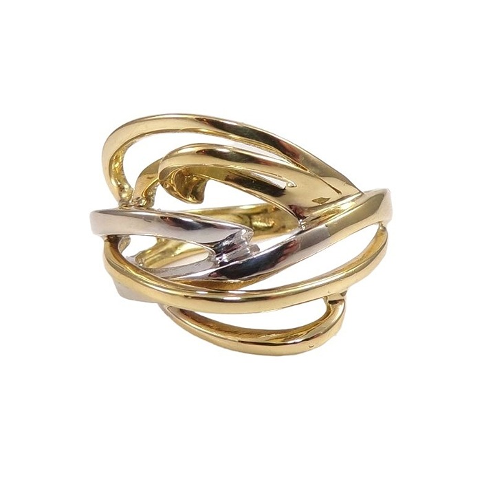Solid 18K Yellow White Gold Twisted Knot Ring Size 7.25