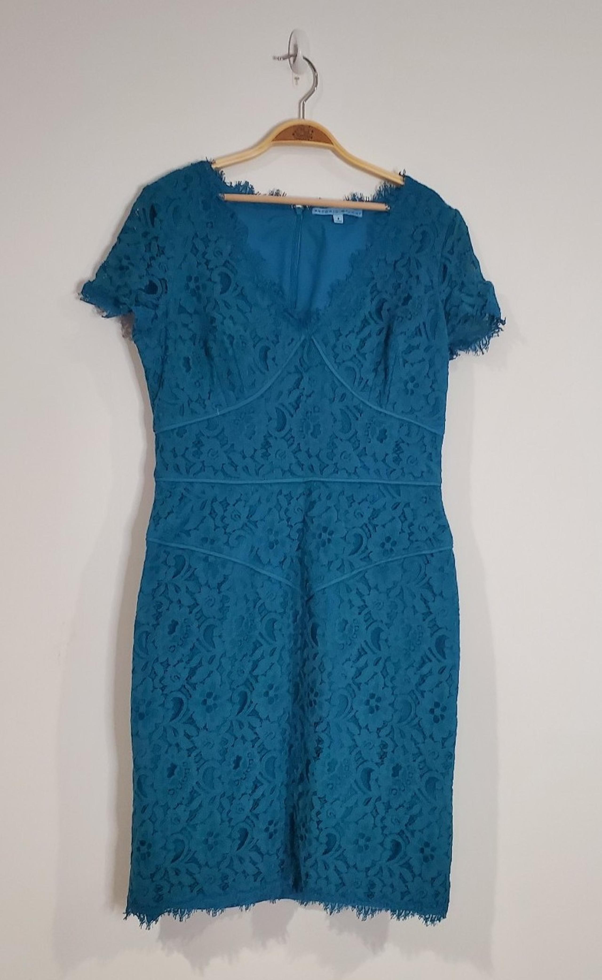 Antonio Melani Teal Lace Sheath Dress Size 8 Corset like bodice