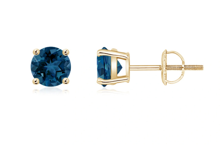 Natural London Blue Topaz 5mm 14K Solid Gold