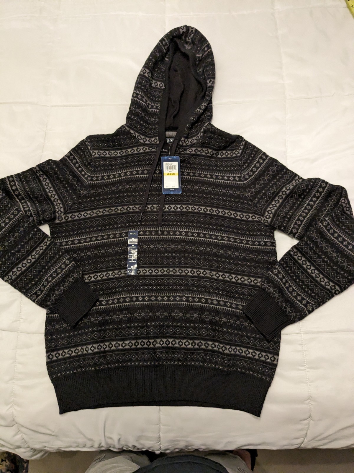 Izod Fairisle Classic Holiday Men's Long Sleeve Hoodie Size Medium NWT MSRP80