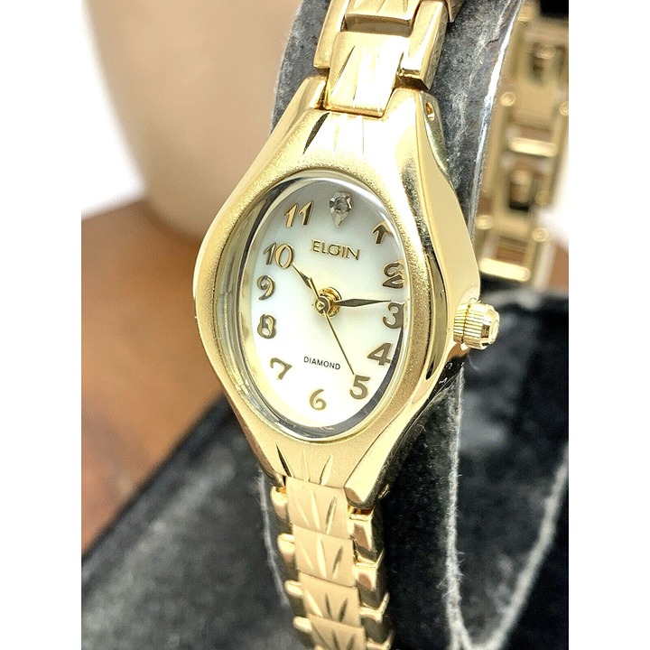 Elgin Women's Watch EG9759 Quartz Mother of Pearl Dial Gold Oval Steel Petite