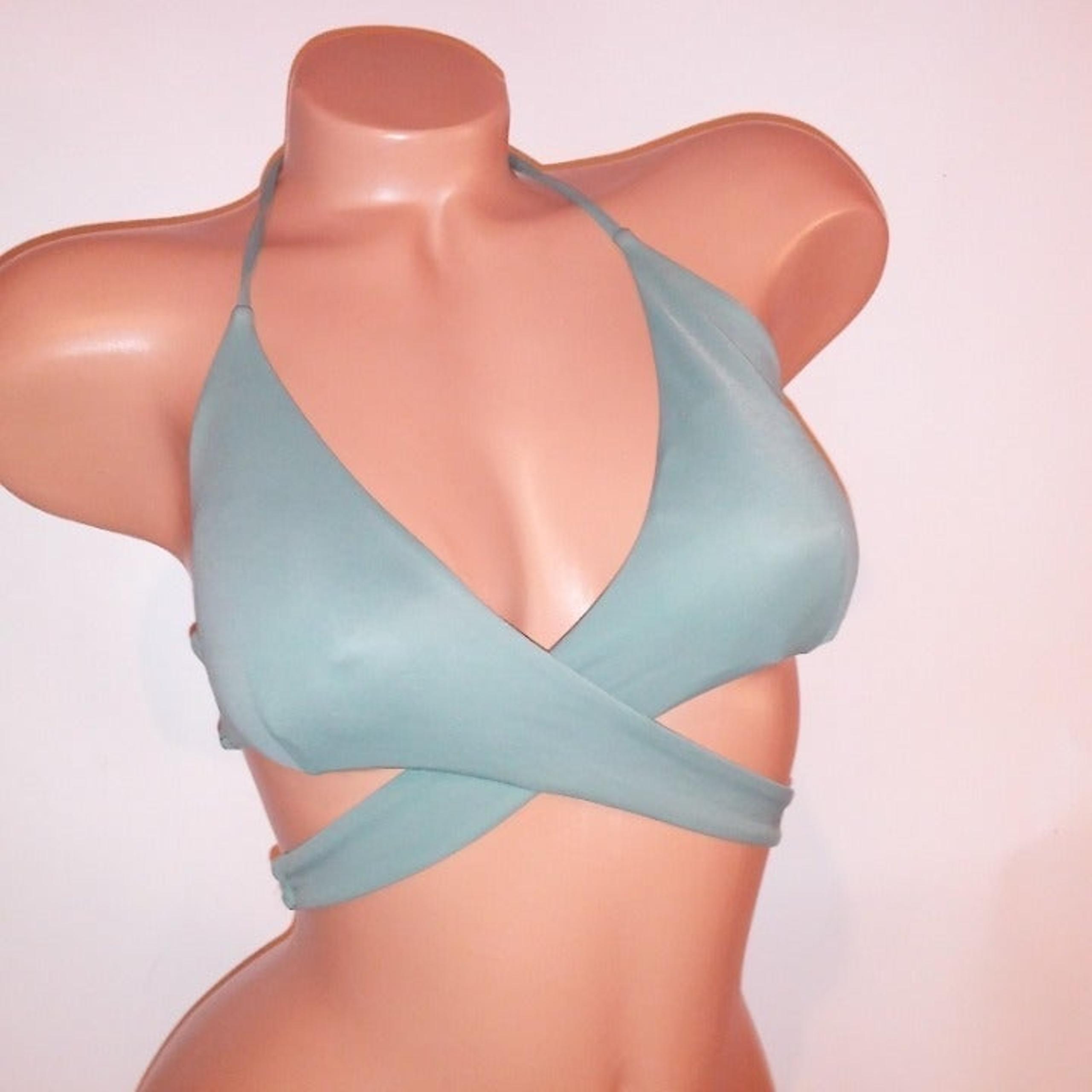 Tori Praver Seafoam Swim Bikini Top Small Green Solid Wrap Around Removable Padd
