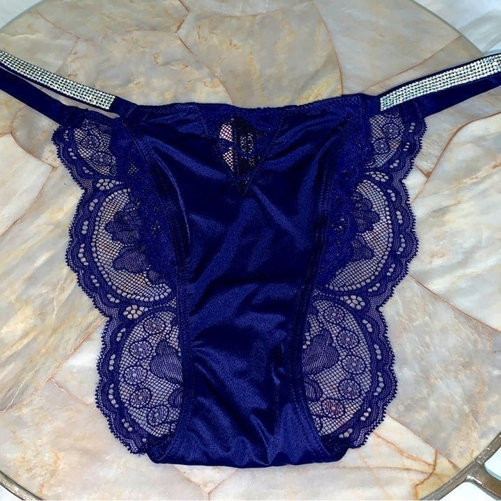 VERY SEXY Bombshell Shine Strap Brazilian Panty Crystal Band Underwear Logo Med