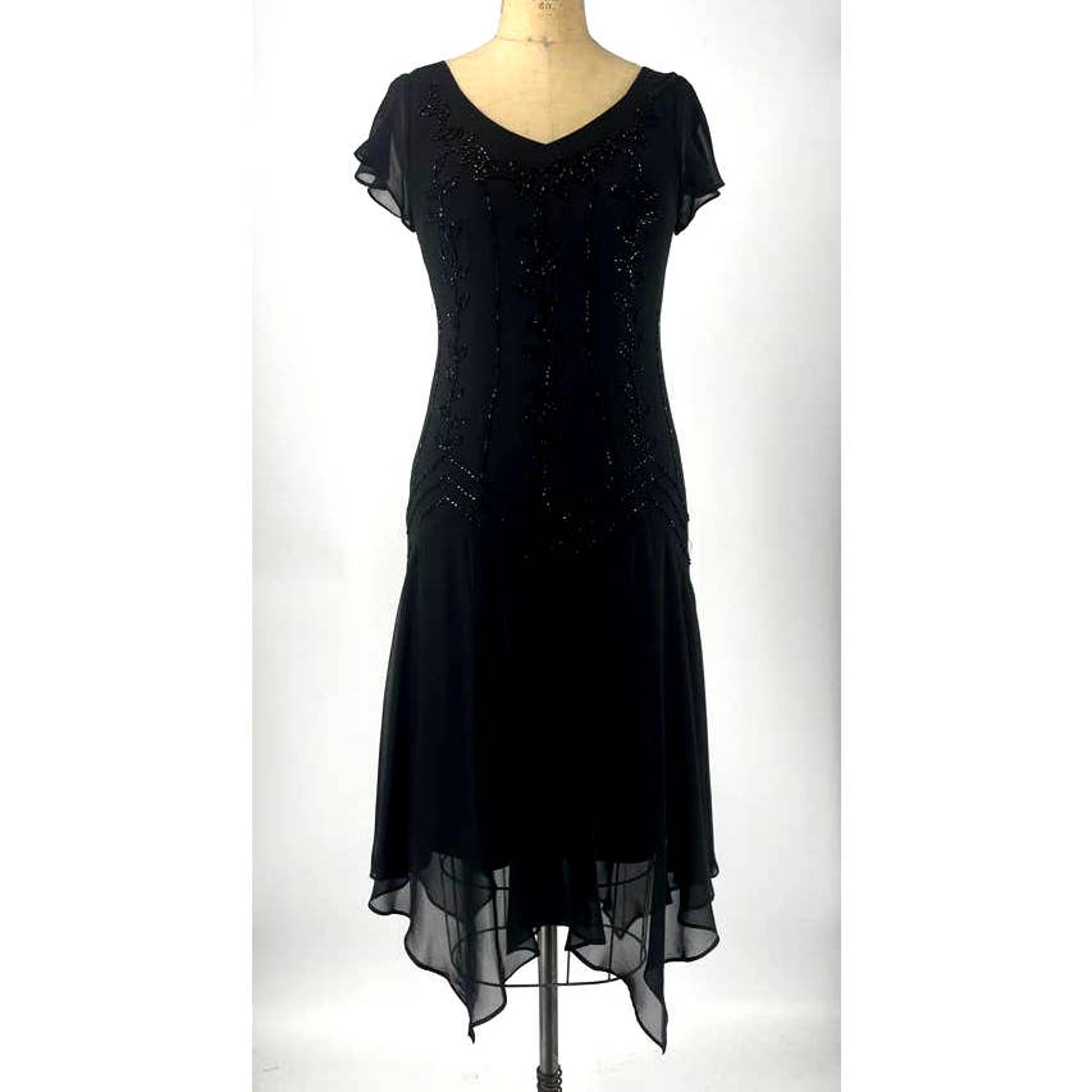 S.L. Fashions Vintage Y2k Black Beaded Midi Evening Dress 6