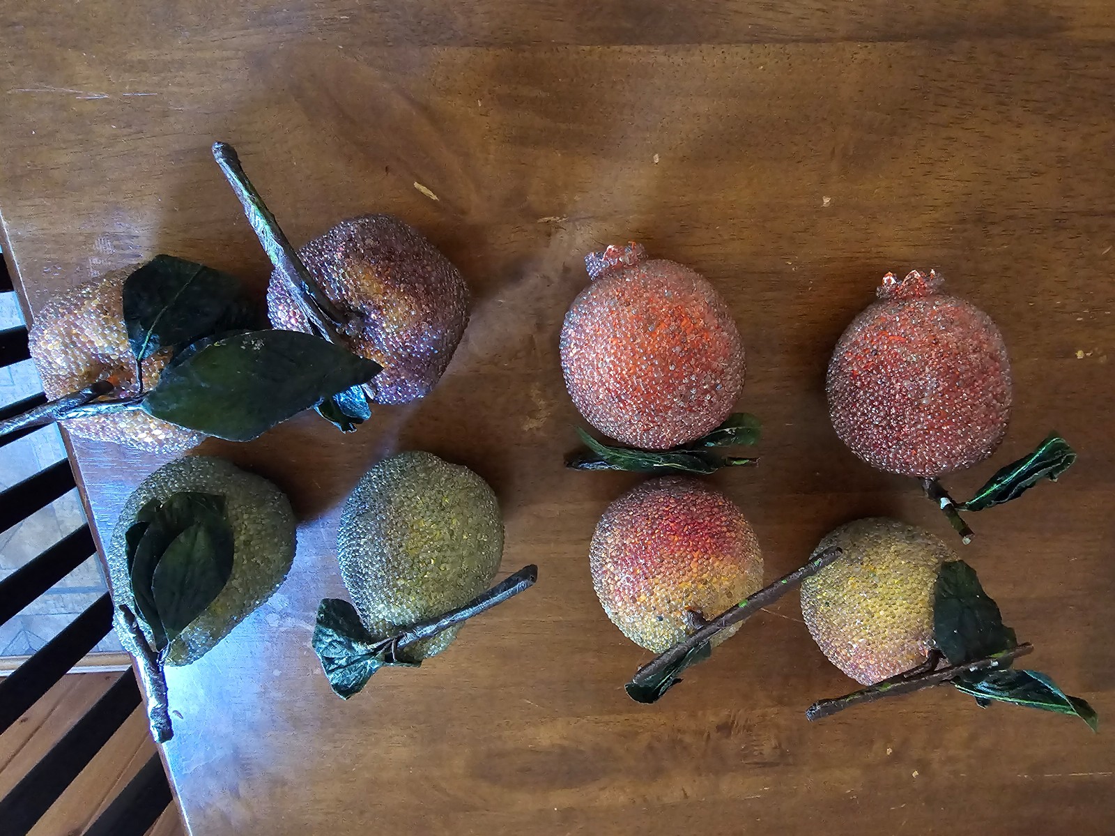 Lot 8 Beaded Sugar Frosted Faux Fruit Apple Pear Pomegranate Christmas Ornament