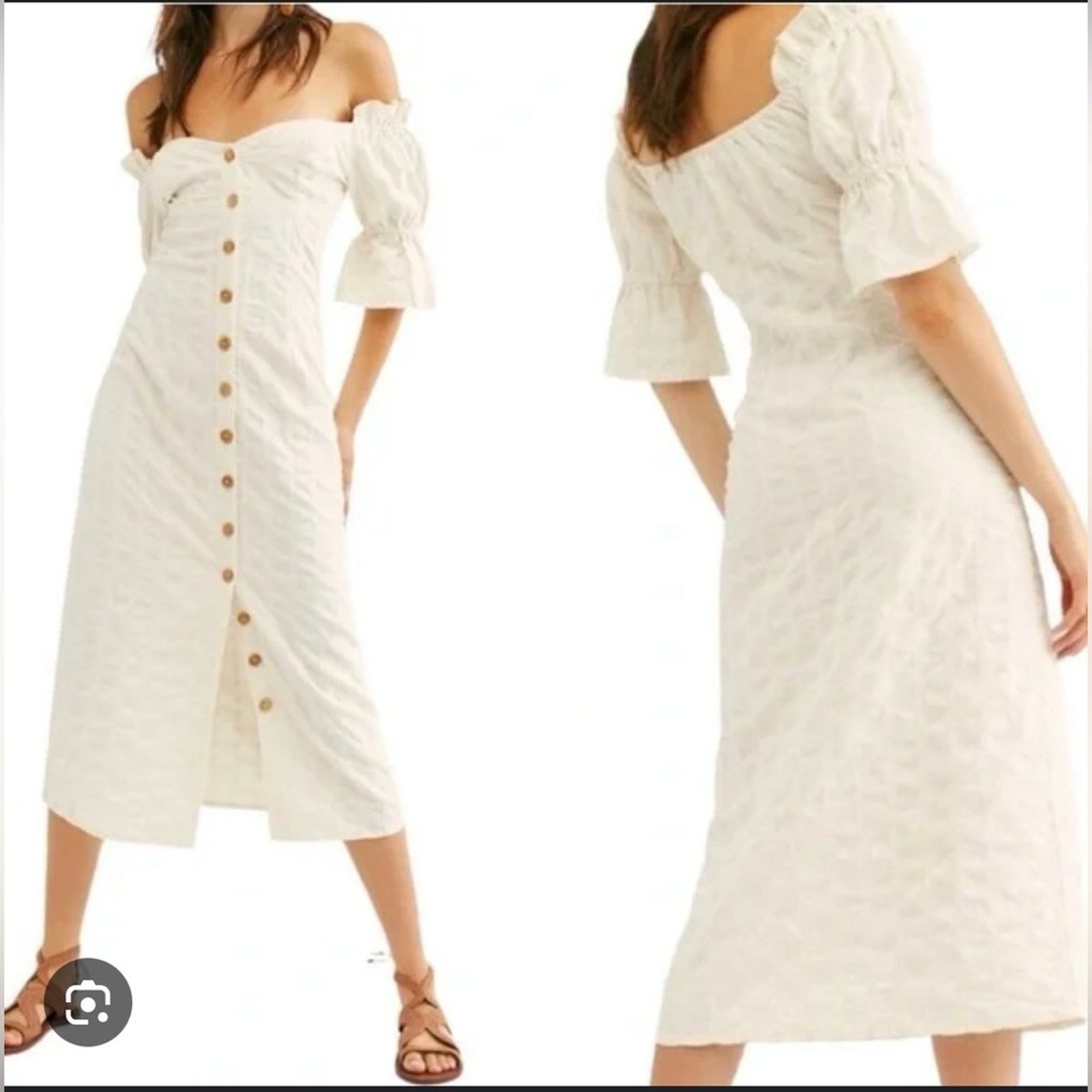 Free People Acting Cool Ivory On Or Off Shoulder Ruffle Button Up Midi Dress