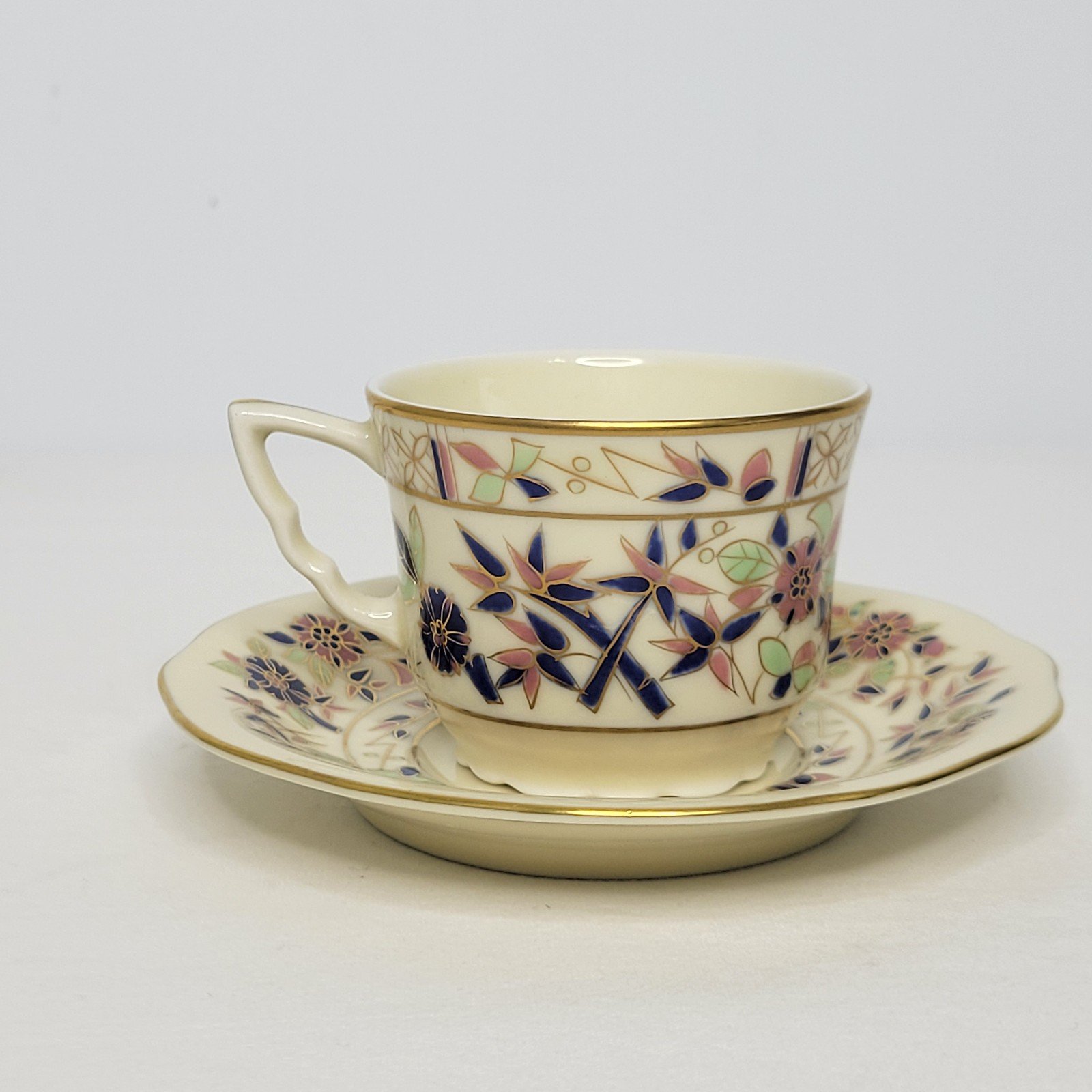 Vintage Zsolnay Hungary Hand Painted Porcelain Floral Gold Teacup and Saucer