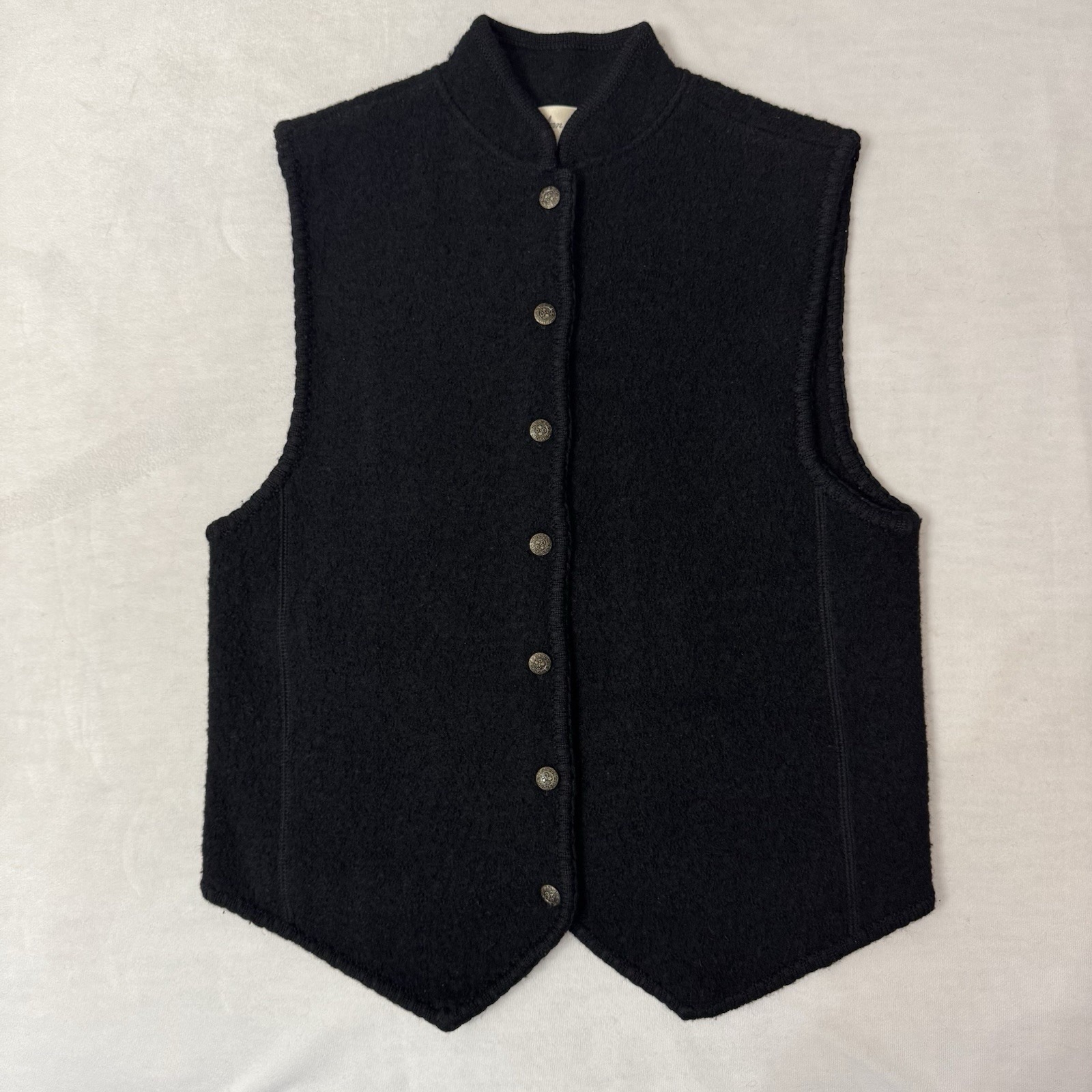 Ann Wi Vtg 1970s 100% Wool Black Vest with Buttons Size L
