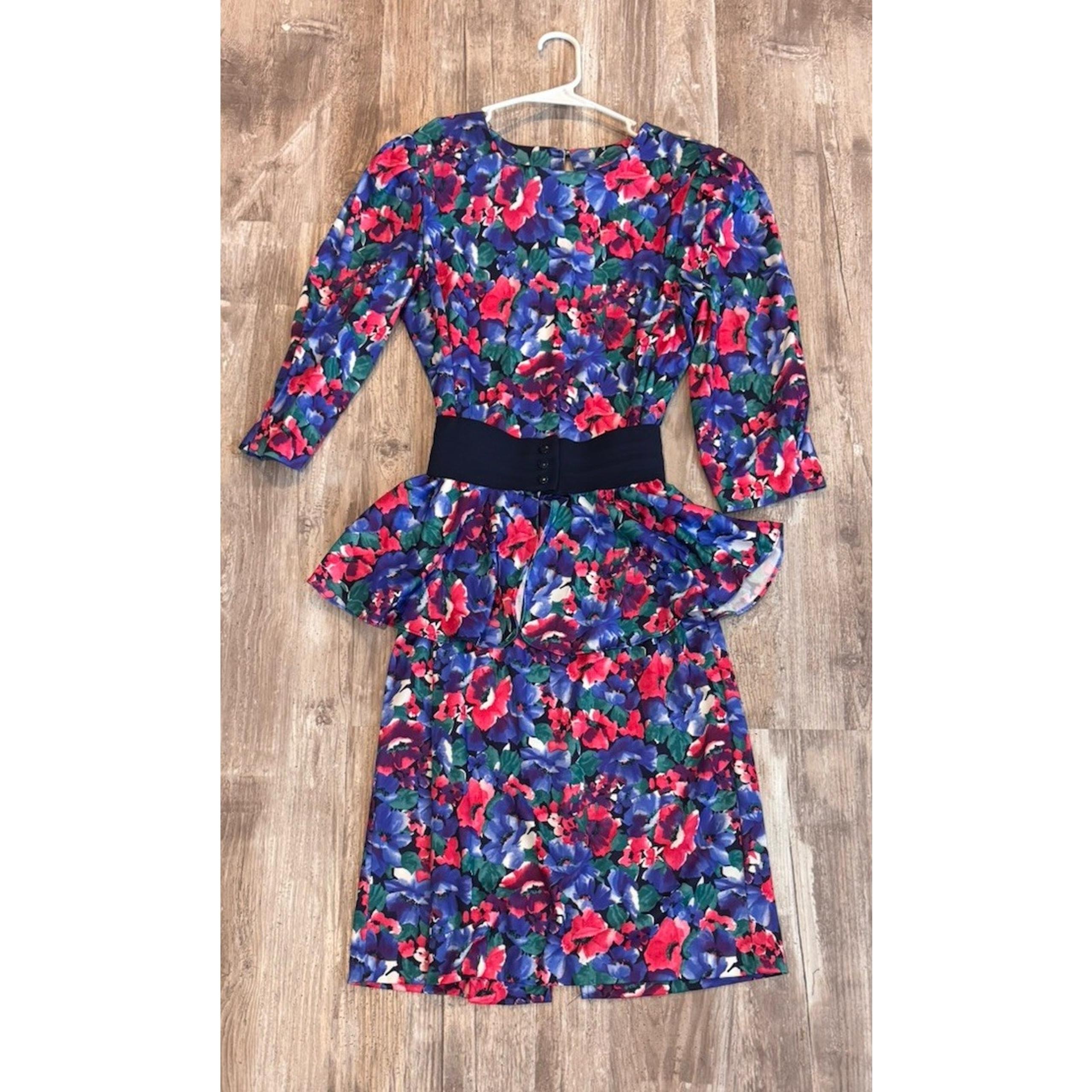 Vintage Jenny Petites Women's Floral Dress w/Elastic Belt Skirt Size 10