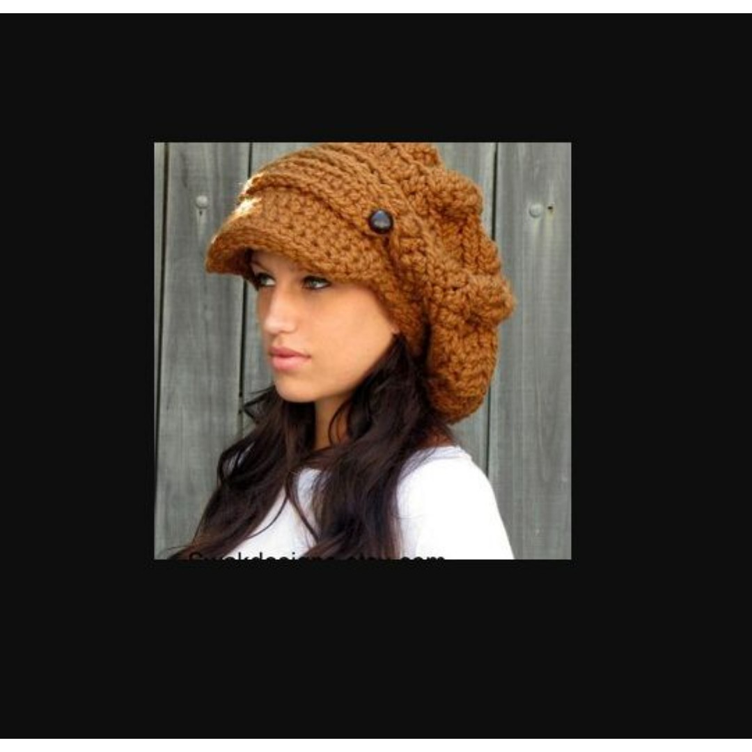 Slouchy Newsboy Hat SzM/L Charcoal Grey Chunky Crochet Wool Satin Lined Handmade