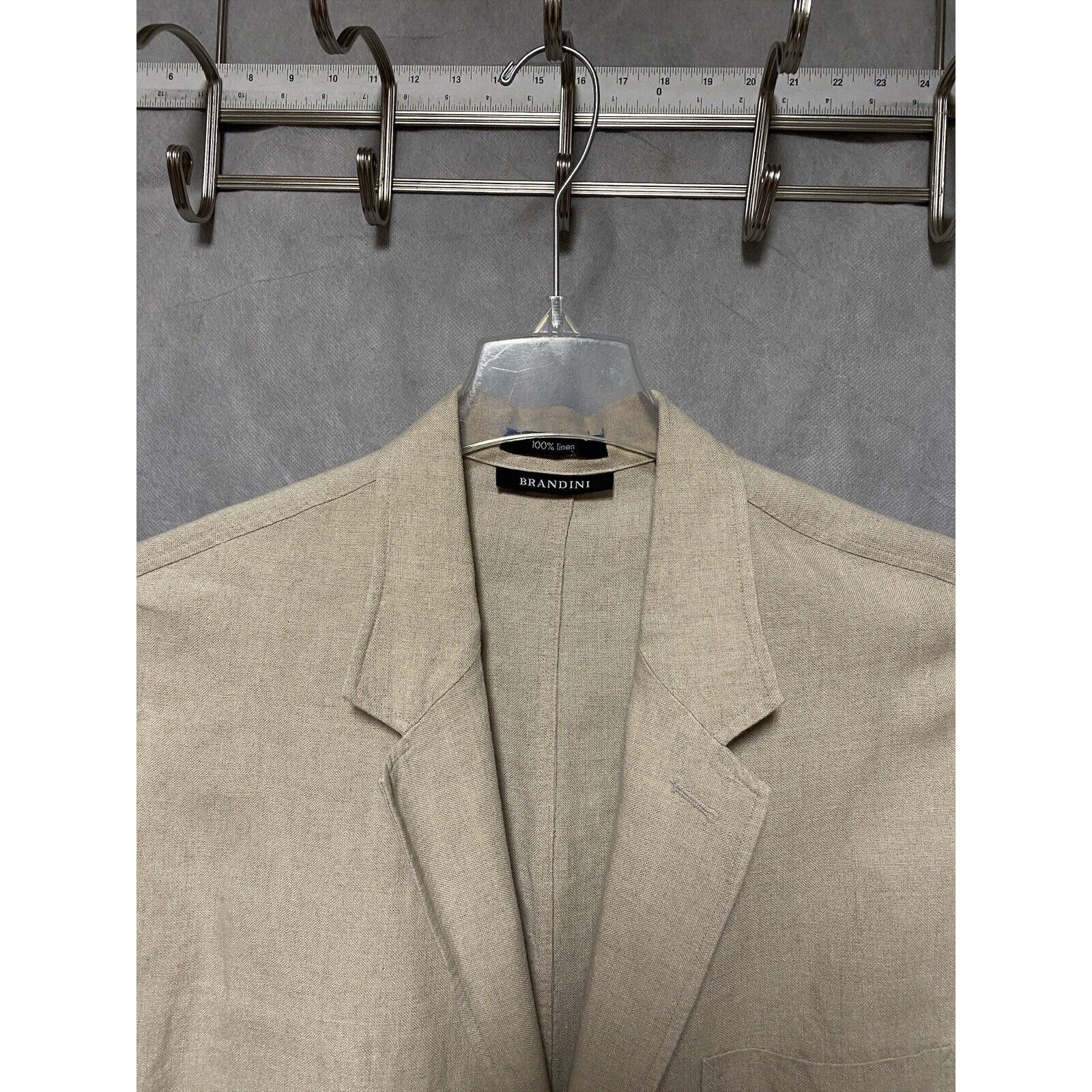 Brandini Blazer Men 44L Beige Linen Hybrid Travel Casual Coat Jacket Luxury L