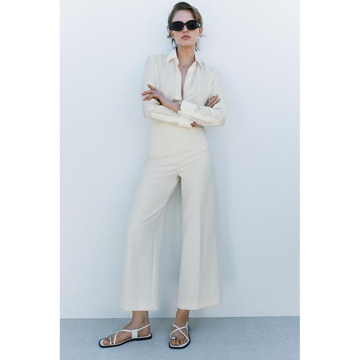 ZARA NWT WOMENS ZW COLLECTION CULOTTES IN ECRU-SIZE MEDIUM