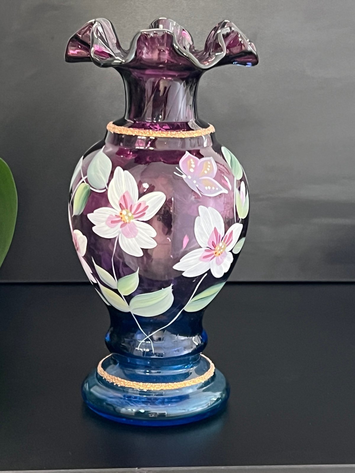 Vintage Fenton Art Glass Mulberry Vase 50th Anniversary 1946- 1996 Signed