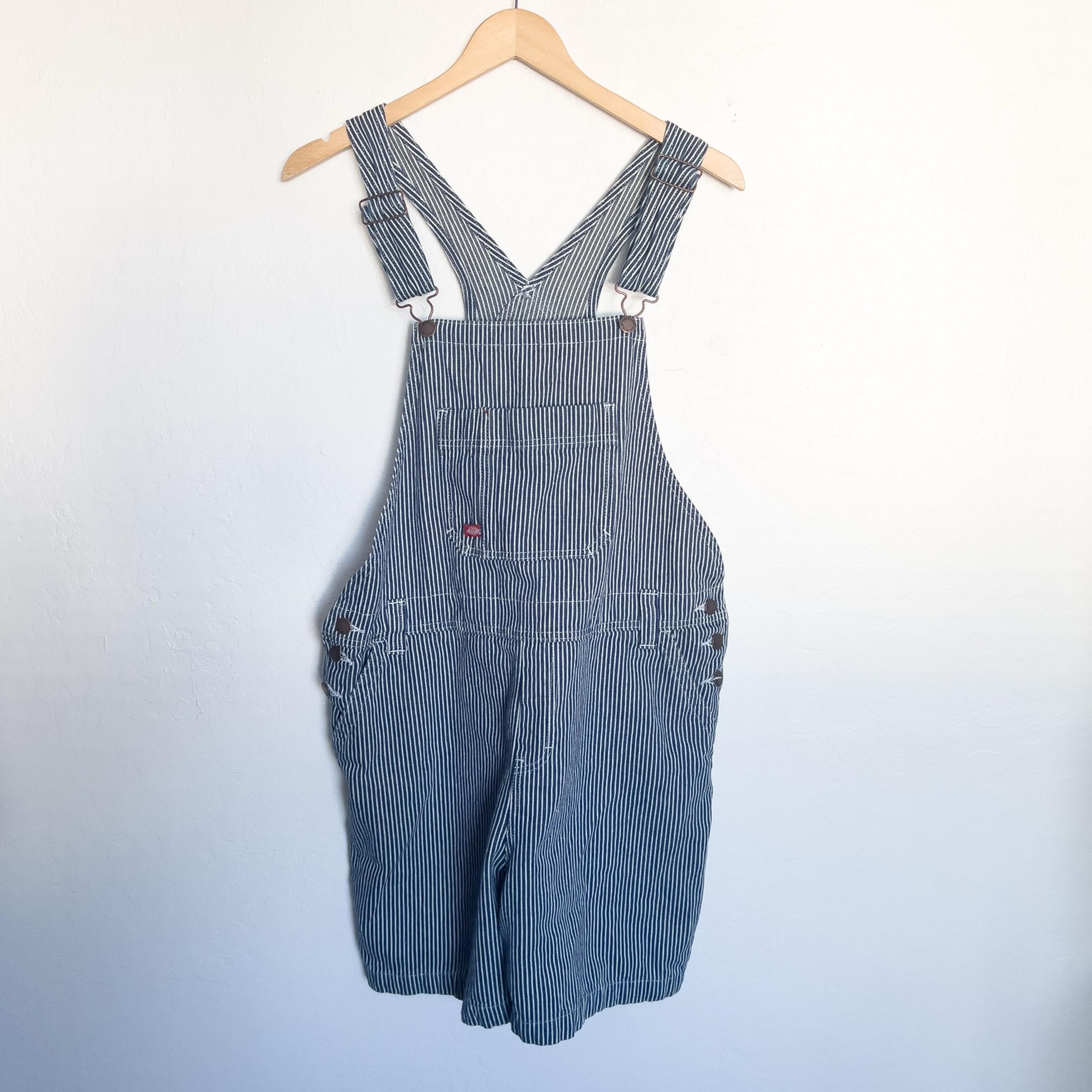Dickies Hickory Stripe Shortalls Womens Large Railroad Conductor Overalls