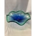 Stunning Handblown Italian ArtGlass Murano Style Freeform Wave Blue Green Bowl