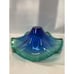 Stunning Handblown Italian ArtGlass Murano Style Freeform Wave Blue Green Bowl