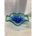 Stunning Handblown Italian ArtGlass Murano Style Freeform Wave Blue Green Bowl