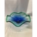 Stunning Handblown Italian ArtGlass Murano Style Freeform Wave Blue Green Bowl