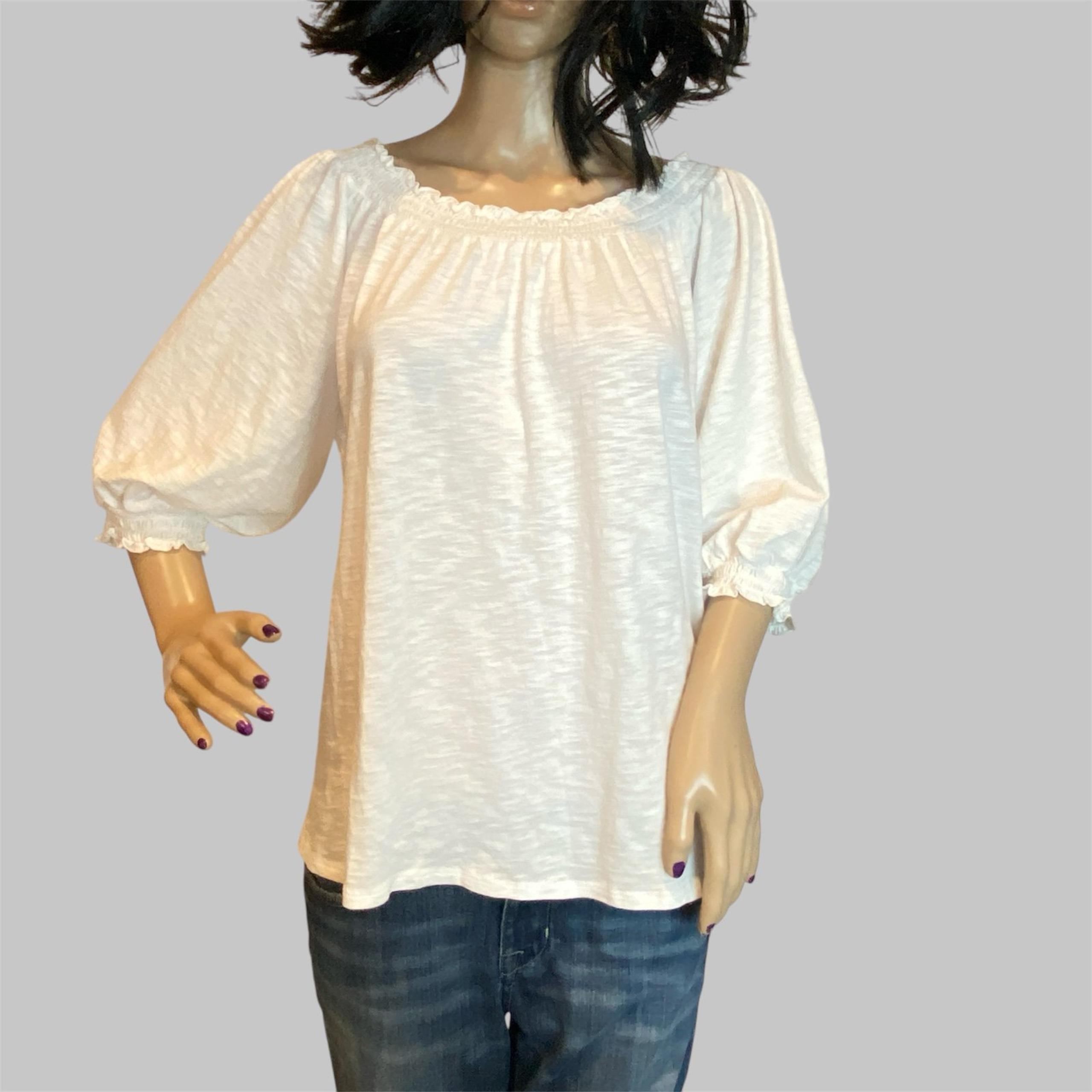 Women's Knox Rose 3/4 Sleeve Smocked Loose Flowy Top Shirt White Size Small NWT