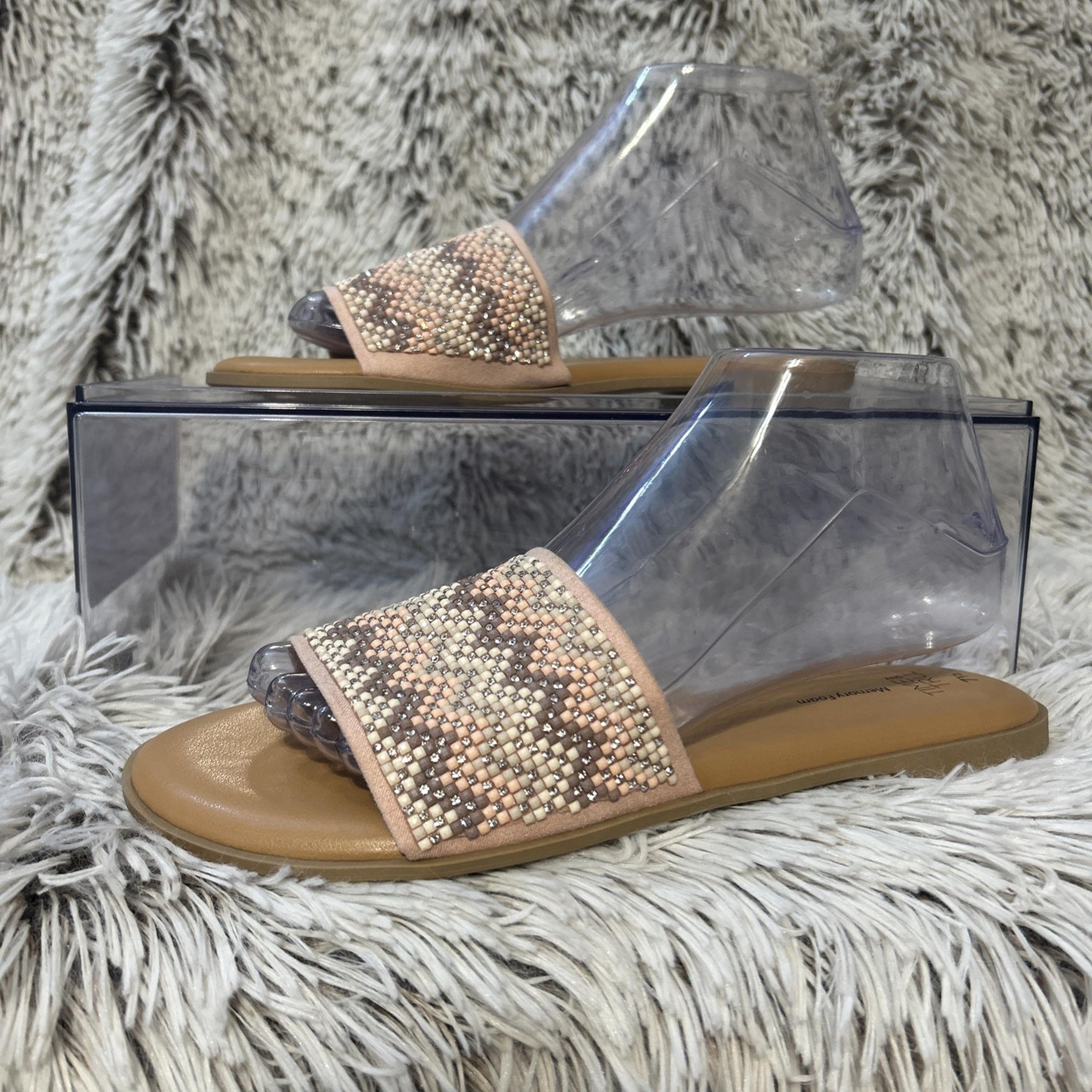Time And Tru Women's Pink Chevron Core Slide Sandals Seize 7.5 Memory Foam