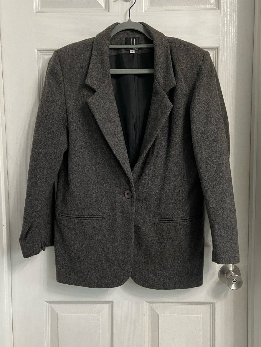 Mark Alan Women’s Wool Single Button Blazer Size 8 Gray Vintage Academia Career