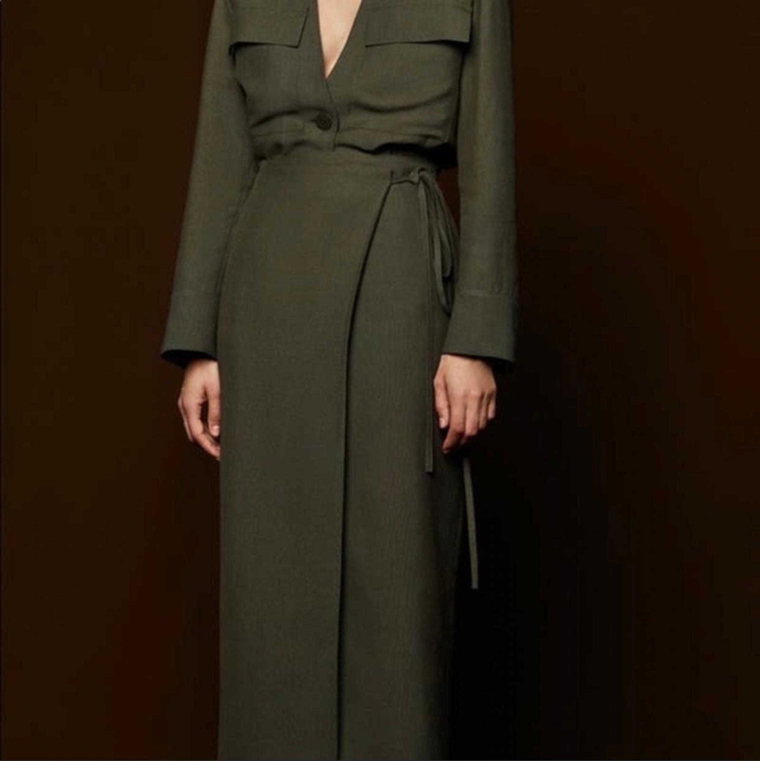 Zara Womens Studio- Green Khaki- Linen Midi Wrap Skirt (Size XS)