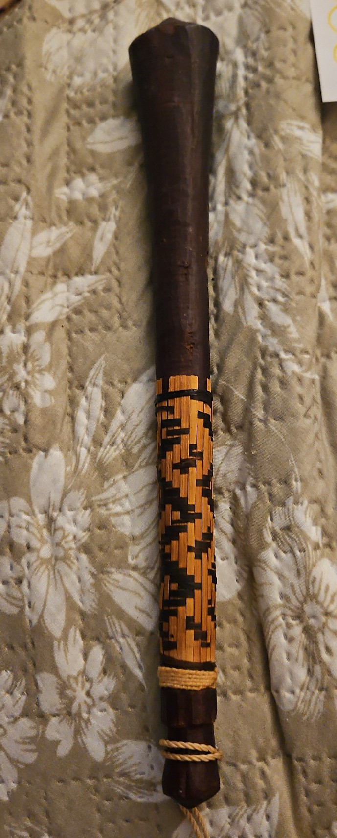 Antique Wooden Handcarved Baton woven straw grip