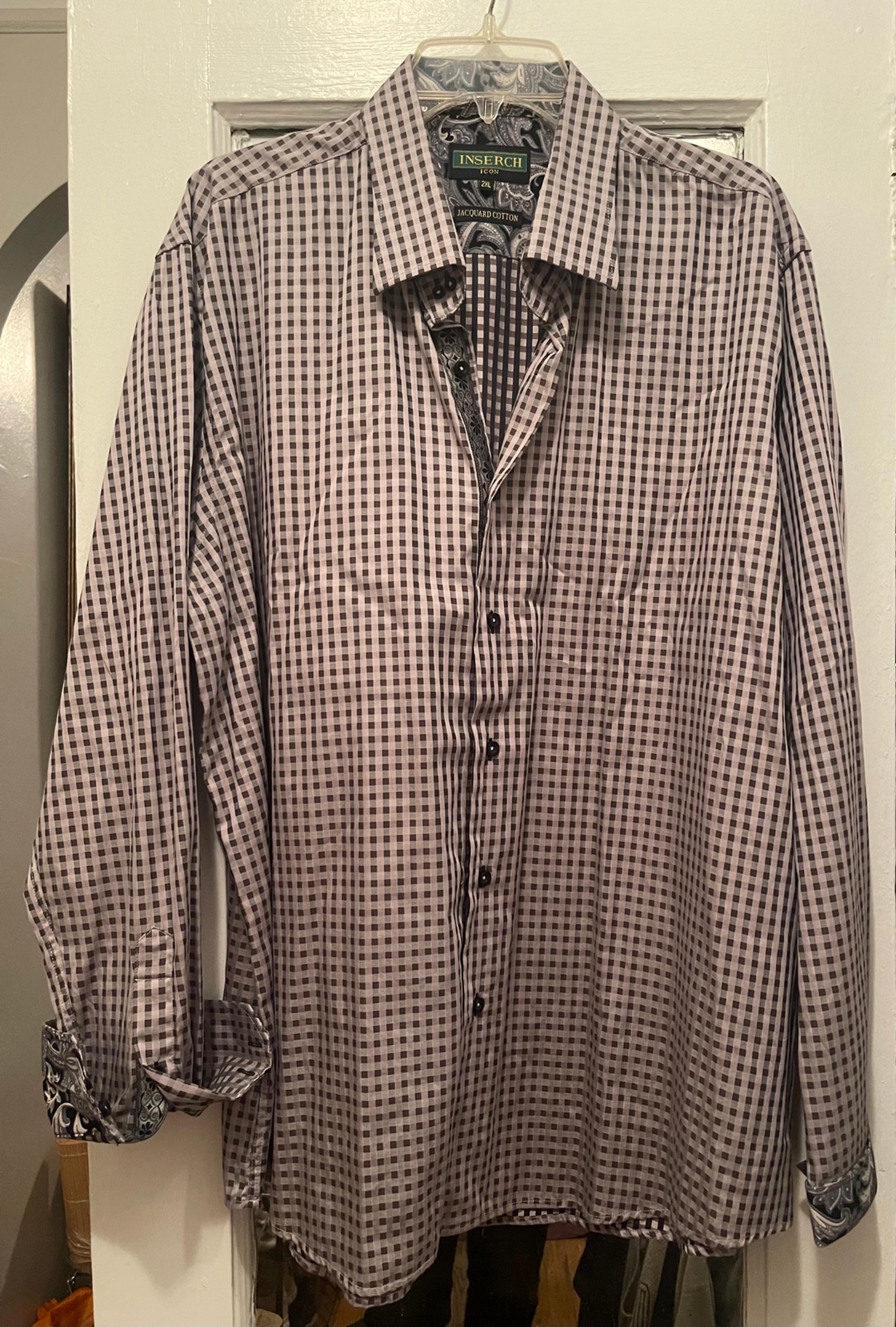 Inserch Icon Mens Size 2XL Button Down Parsley Shirt Flip Cuff Jacquard Cotton.