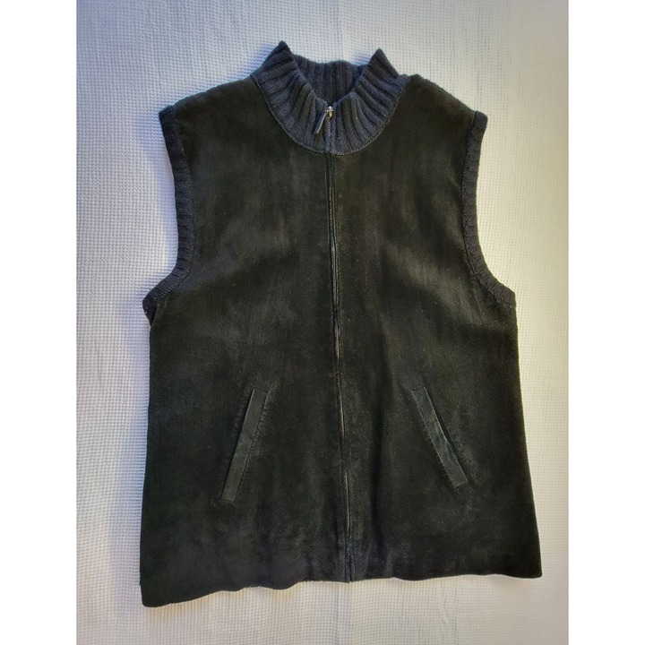 Lauren Ralph Lauren Black Leather/Wool Blend Vest, Size XL
