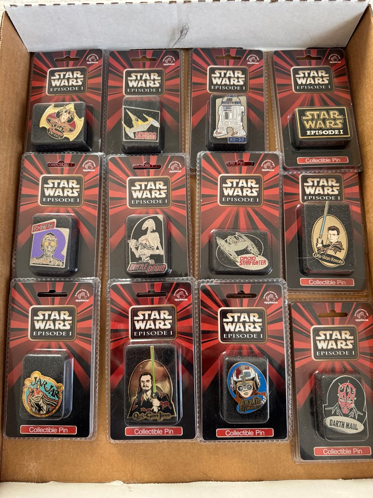 NEW Complete 12 Pin Star Wars Episode 1 Movie Collectible Pin Set Vintage Disney