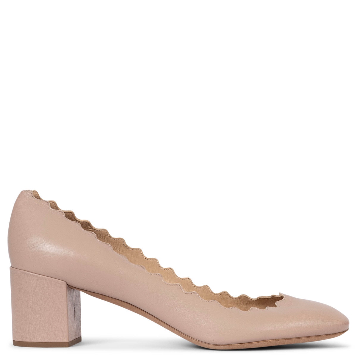 CHLOE Beige Leather Scalloped Block Heel Pumps Made Italy USA Size 8, MSRP:550