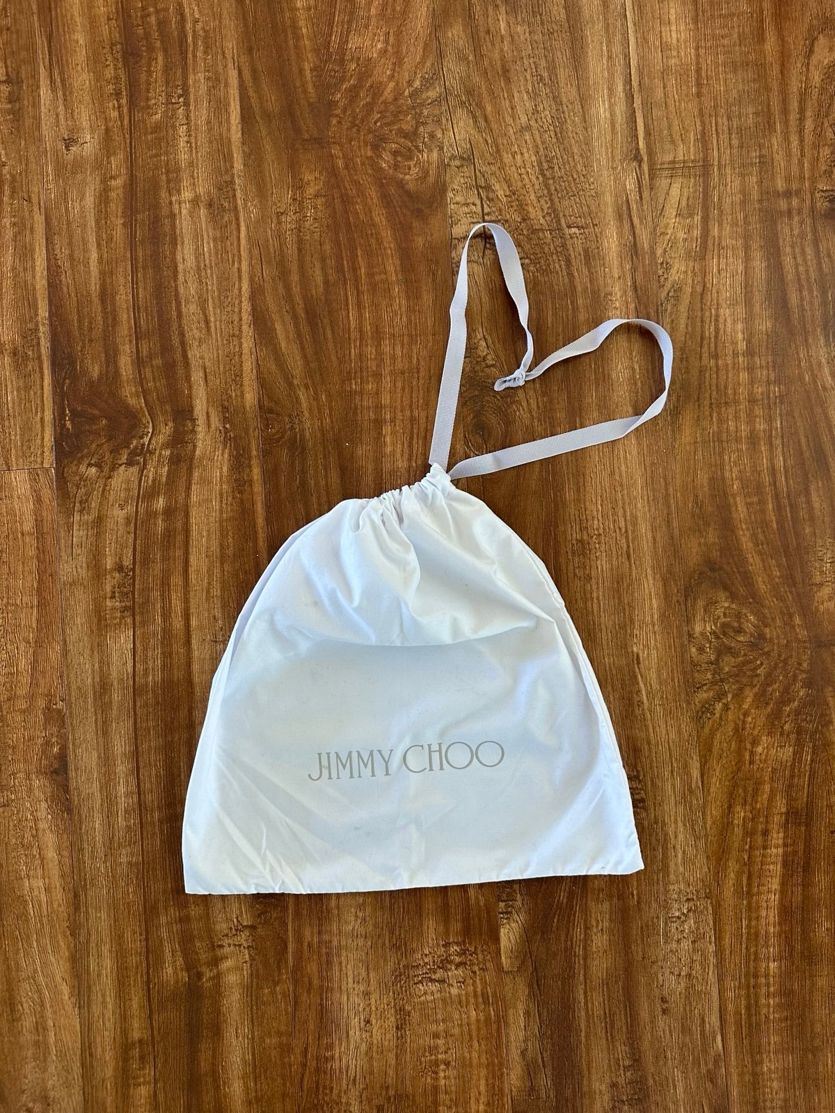 Authentic JIMMY CHOO White Gray Shoe Dust Bags Pouch Silky Soft Drawstring Logo