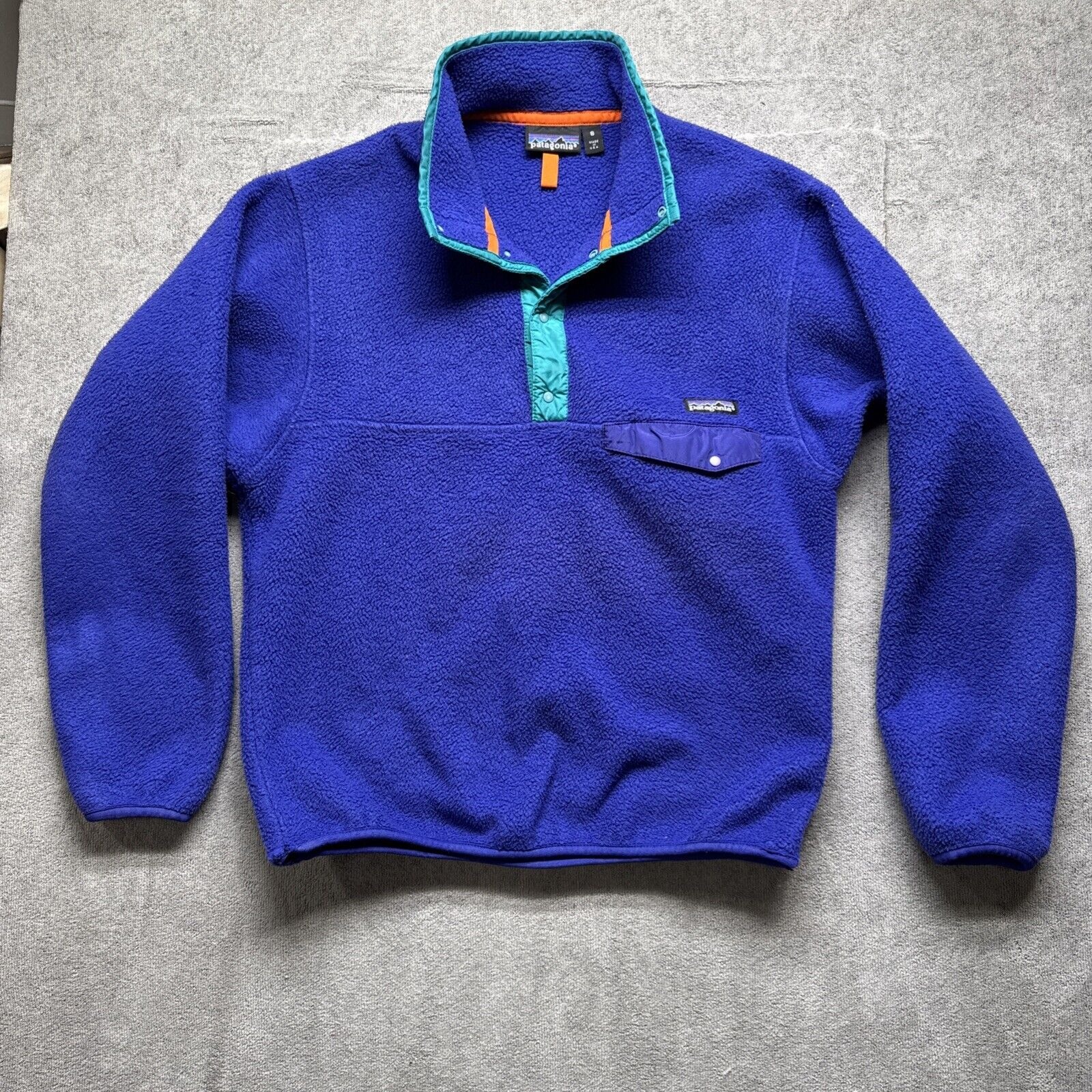 Patagonia 90s USA Snap T 25530 Mens Small Blue Purple Fleece USA Made Old Vtg