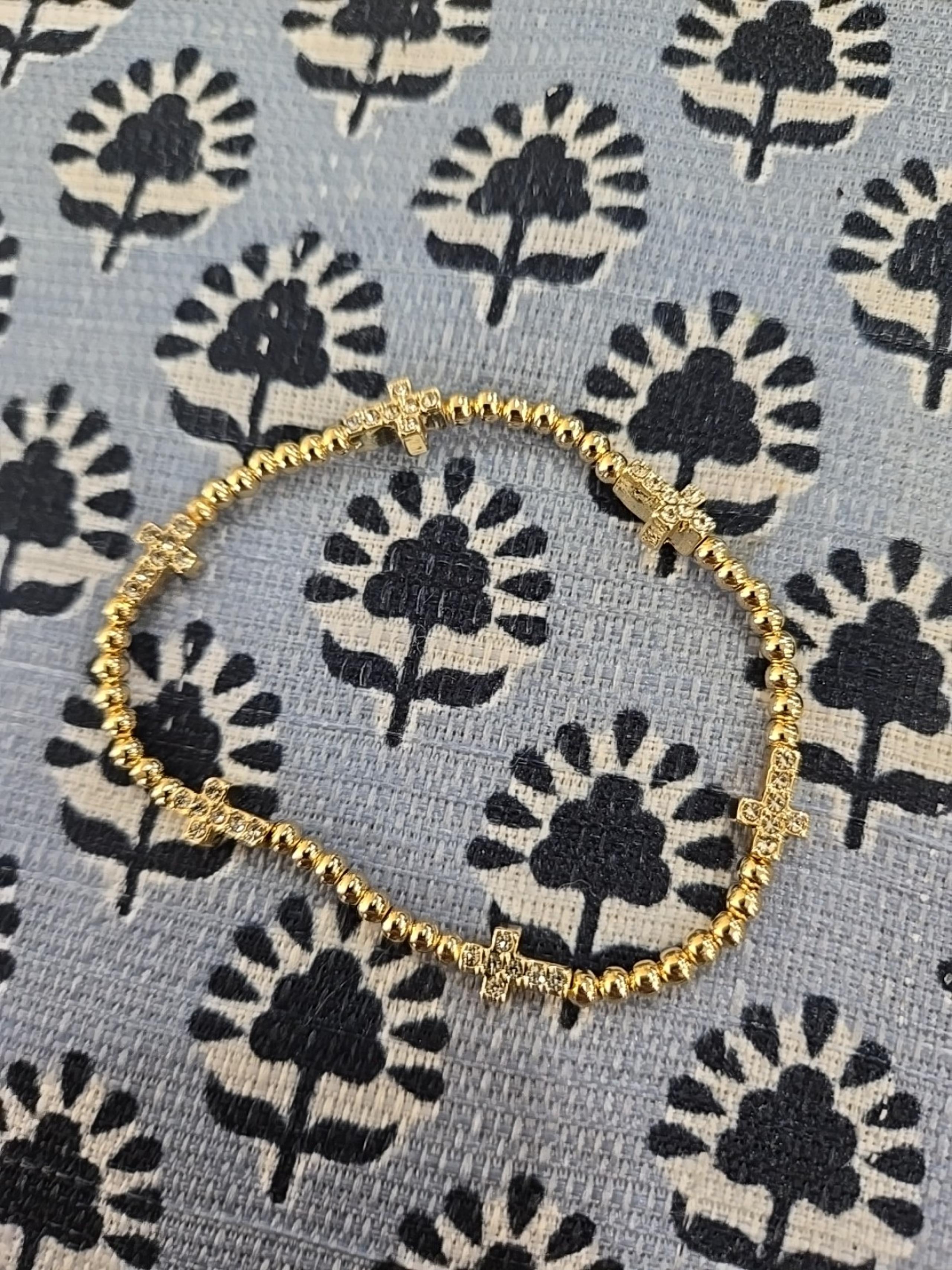 Baublebar Cross and Gold Ball Beads Stretch Bracelet