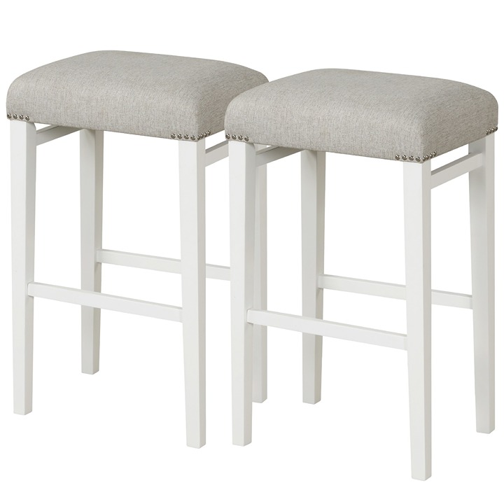 Set of 2 Bar Stools Backless Bar Height Kitchen Chairs w/ Rubber Wood Legs Gray
