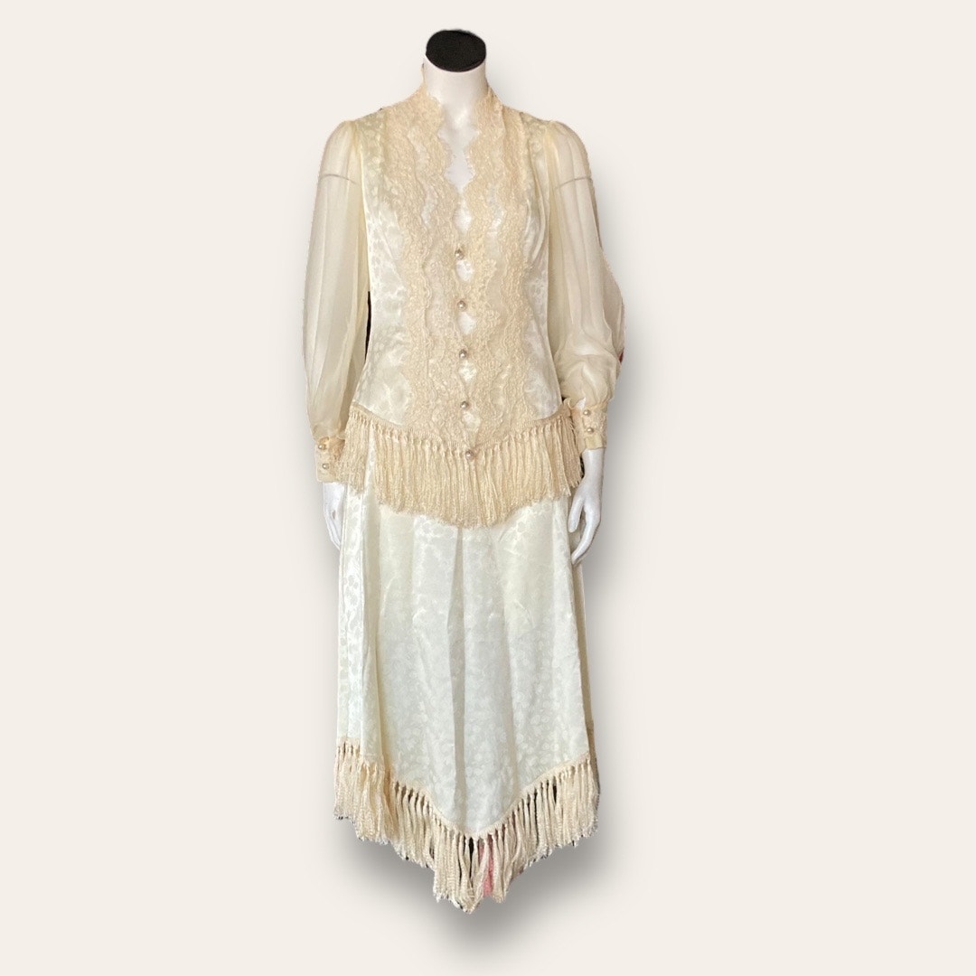 Vintage Lace Western Wedding Skirt Set Cream colored Silk size 4