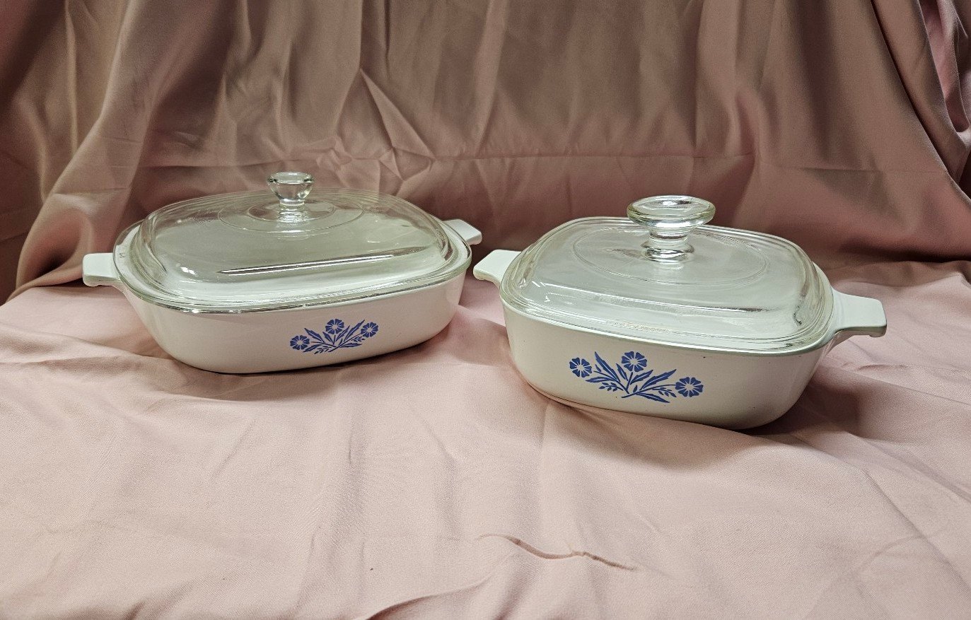 Vintage Corning Ware Blue Cornflower Casserole Dishes with Pyrex Glass Lids