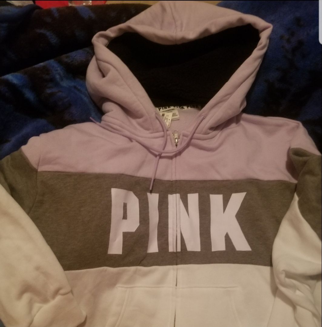 VS Pink Size M NWT sherpa hood lined swe