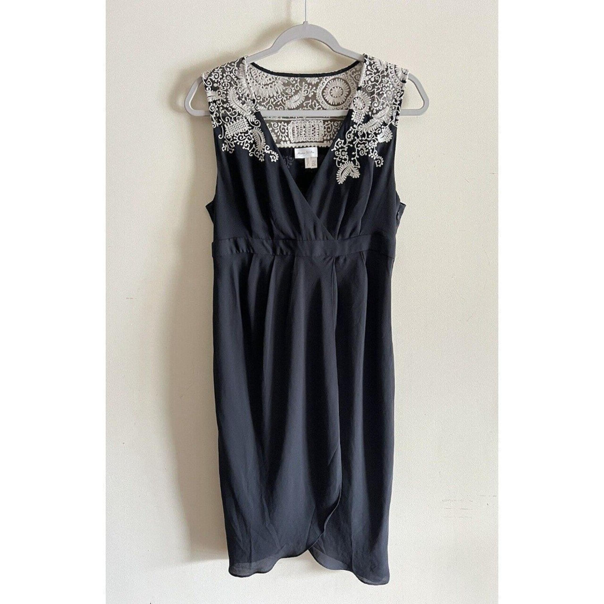MEADOW RUE ANTHROPOLOGIE Women's Grey  Tulip Hem Dress Embroidered Detail sz 8