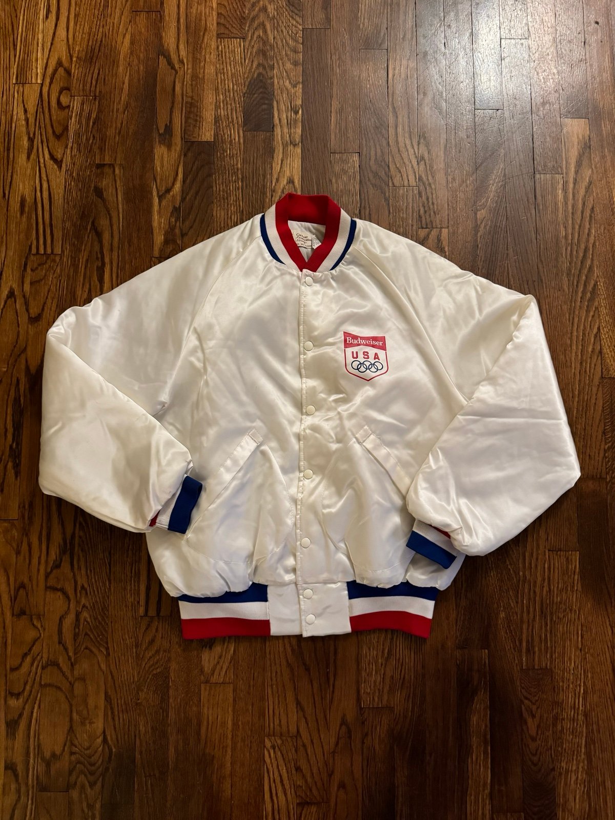 Vintage Carlson promotion group Budweiser Olympic satin jacket size large