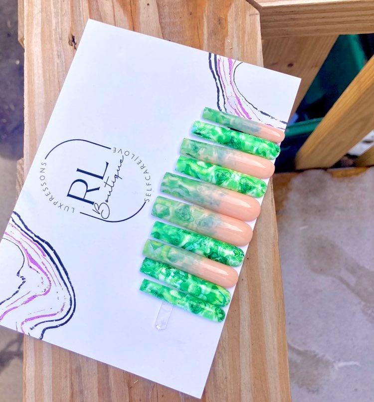 St Patricks Day Press On Nails| Press On Nails| Green Marble Pressons| XXXL pres
