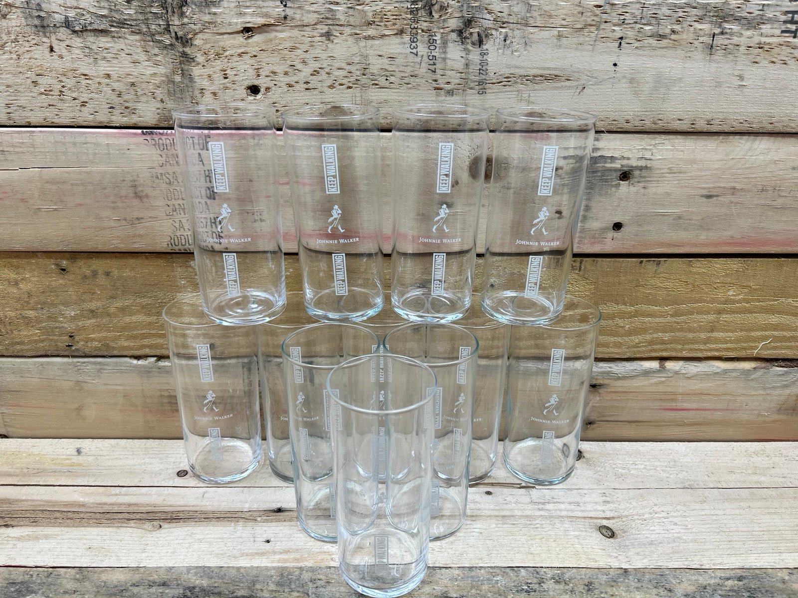 12 Johnnie Walker Keep Walking Highball Glasses Set White Logo Bar Tumblers Lot