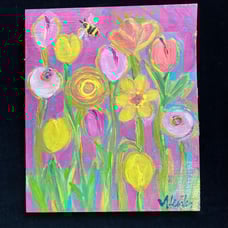 “Flowers Of Spring “Original Acrylic Painting 12”x10” on Wood Panel