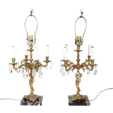 Antique Gold Putti Candelabra Lamps-Pair