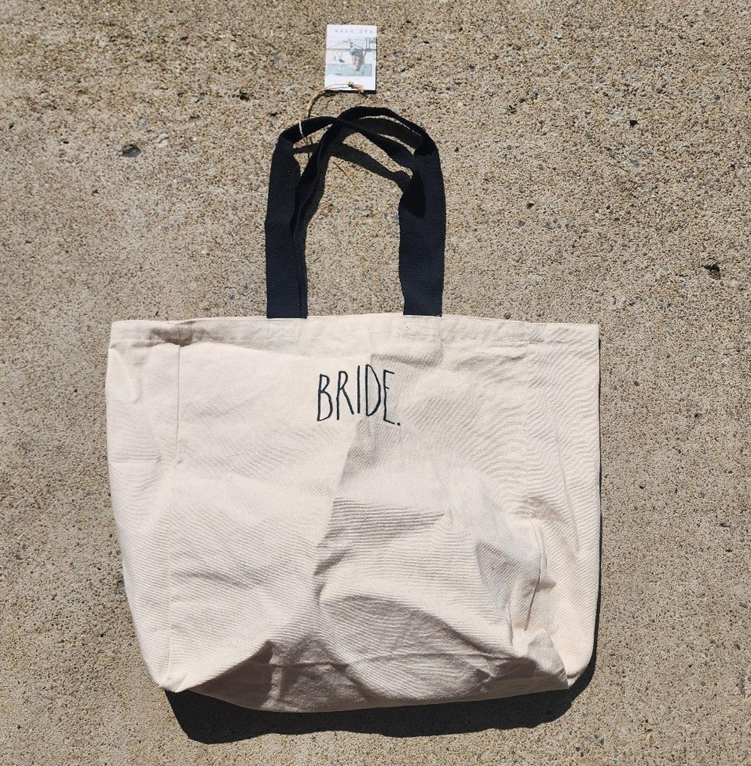 Rae Dunn Bride Beige Tote Bag with Black Handles NWT
