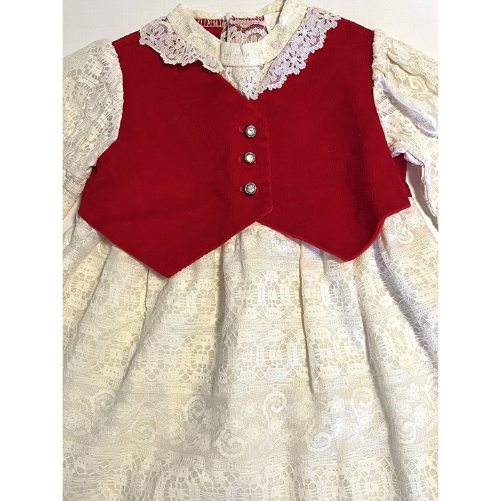 Vintage Nannette Lace Christmas Holiday Party Dress Red White Girls Toddler 2T