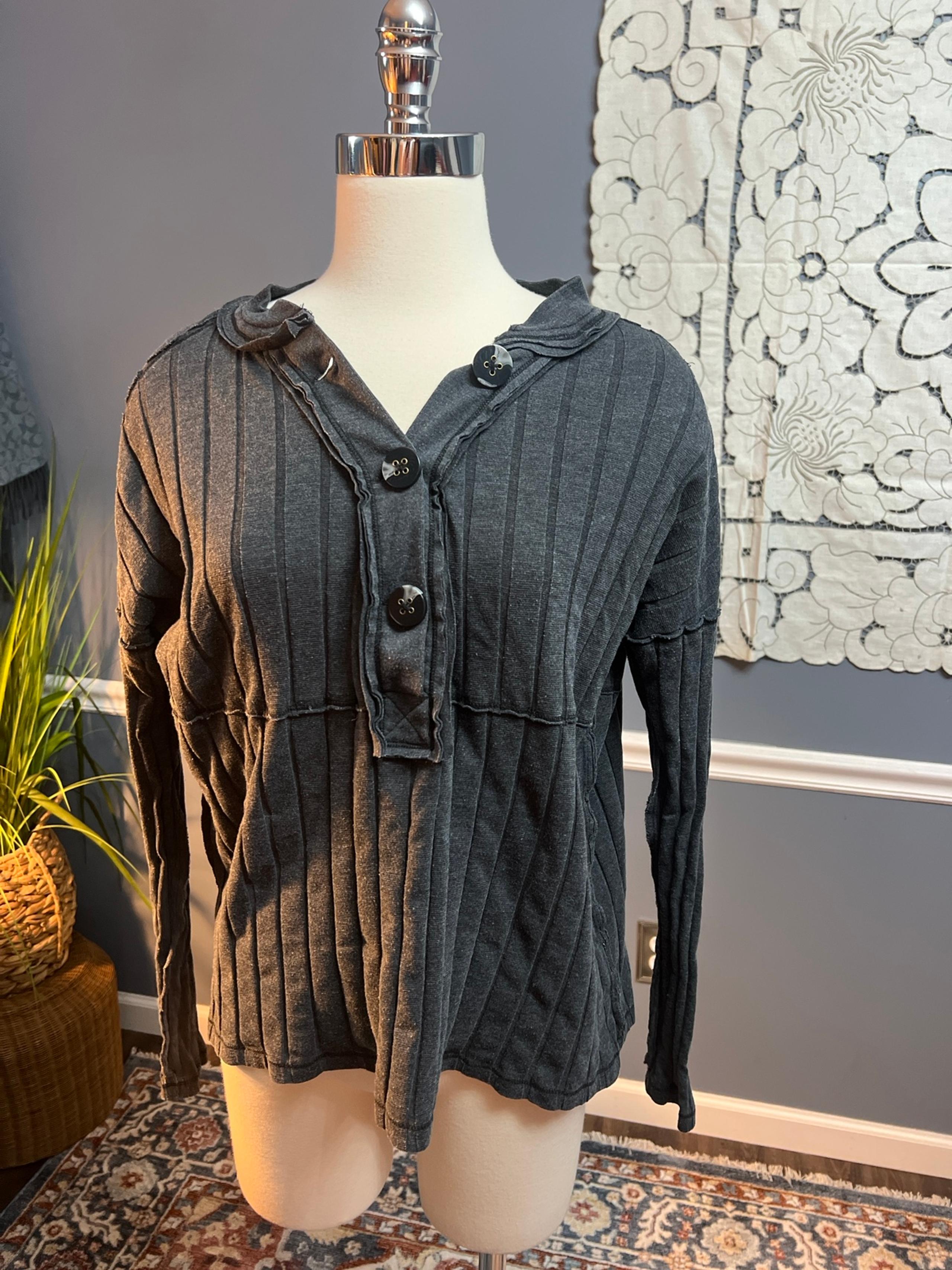 Free People Oversized Henley style shirt charcoal grey size small