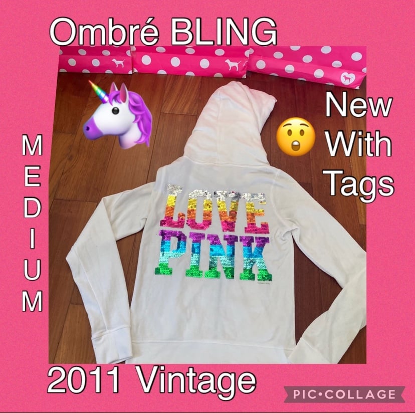 VS PINK 2011 Vintage Rainbow BLING Hoodie - MEDIUM - NEW WITH TAGS! - RARE
